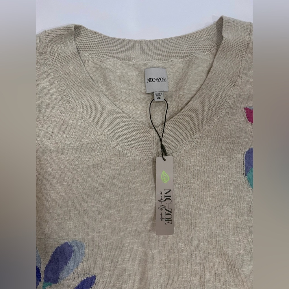 NWT NIC+ZOE BLOOMING SHORT V SWEATER. Size XL - Picture 7 of 9